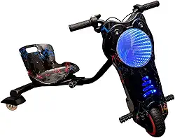 Triciclo Elétrico Drift 350w Bluetooth 3 Velocidades Leds Coloridos Regulagem na Perna (Preto Raios Coloridos)