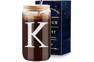 Personalized Initial Glass Cup 16oz with Lid and Straw: A Perfect Monogrammed Gift