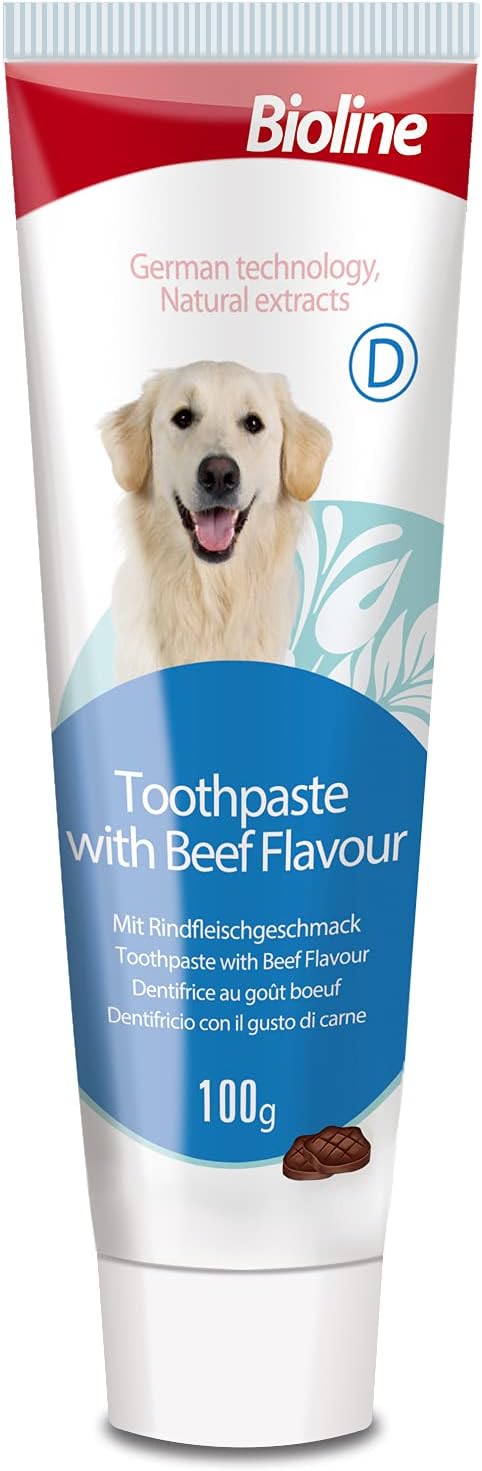 Bioline Dog Toothpaste Teeth Cleaning Plaque and Tartar Control Toothpaste for Dogs Eliminates Bad Breath Beef Flavor : Pet Supplies