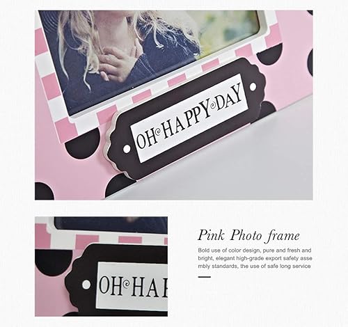 Miniatura 3 de Marco de fotos decorativo de madera para habitación de bebé, 6 pulgadas, marco de fotos para bebésbebé (lunares rosados)