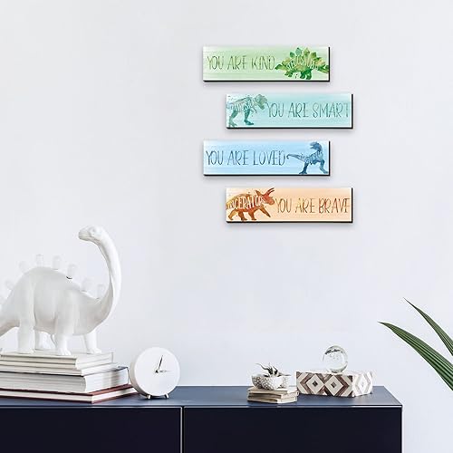 Miniatura 7 de 4 piezas de decoración de pared de dinosaurio para habitación de niños, póster inspirador de dinosaurio para niños, decoración de pared de