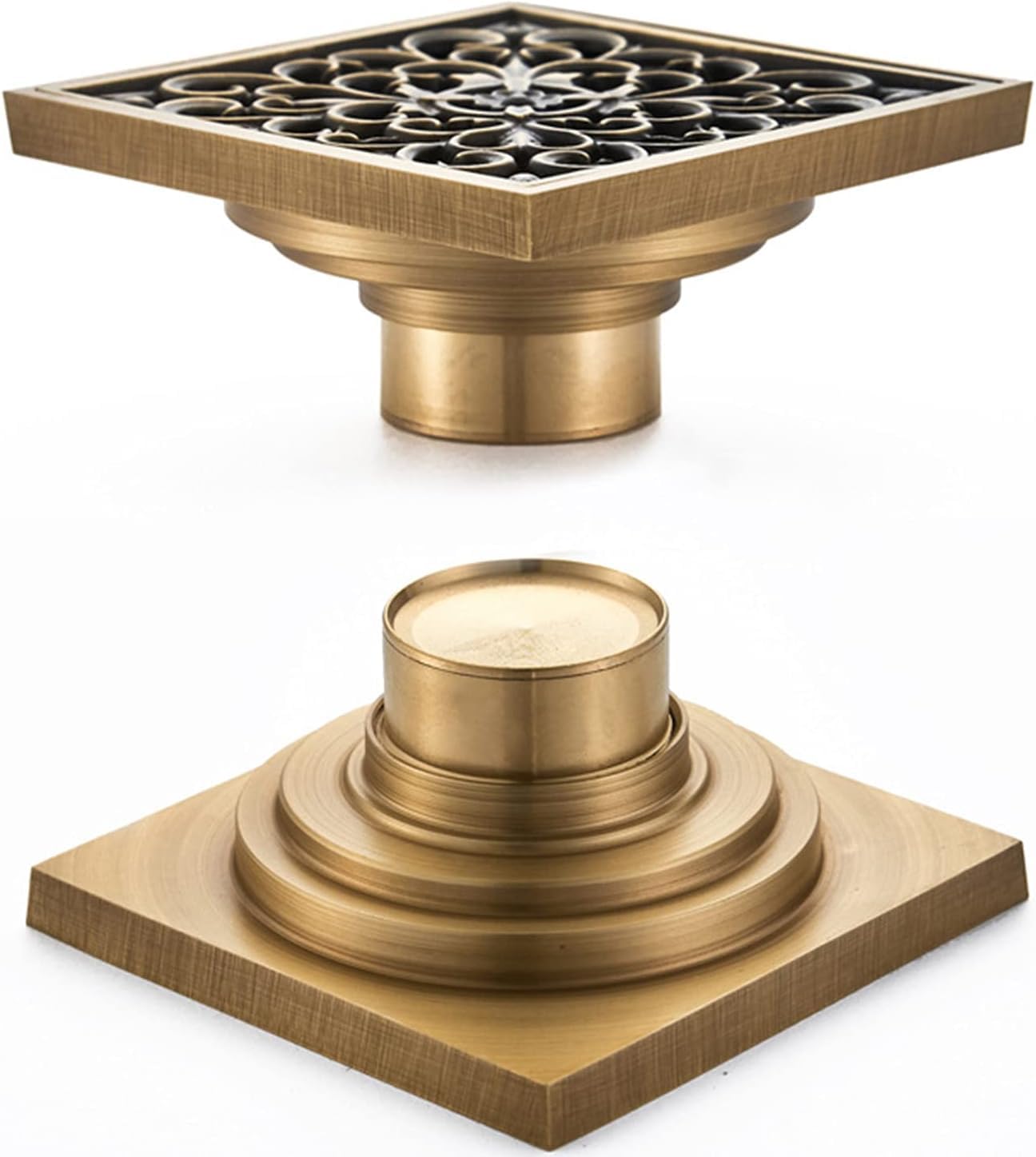 Colador de Fregadero, desagüe de Ducha de latón, desagüe de Piso con Cubierta de Rejilla extraíble con Forma de Flor, desagüe de Piso de Ducha Antiguo con colador de Pelo, A