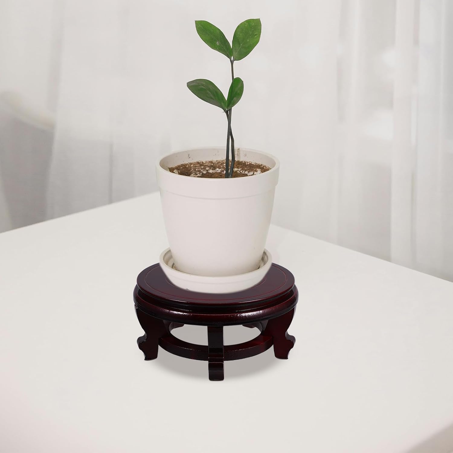 LOGOFUN Wooden Mini Stool Display Stand Round Small Plant Riser Stands Miniature Foot Stool Flower Pot Shelf for DIY Home Office Dinning Room Indoor Outdoor Garden Decor