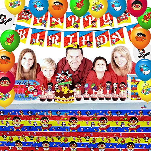 Ryan's World Party Supplies HAPPY BIRTHDAY Banner, 9 inch Plates, 7