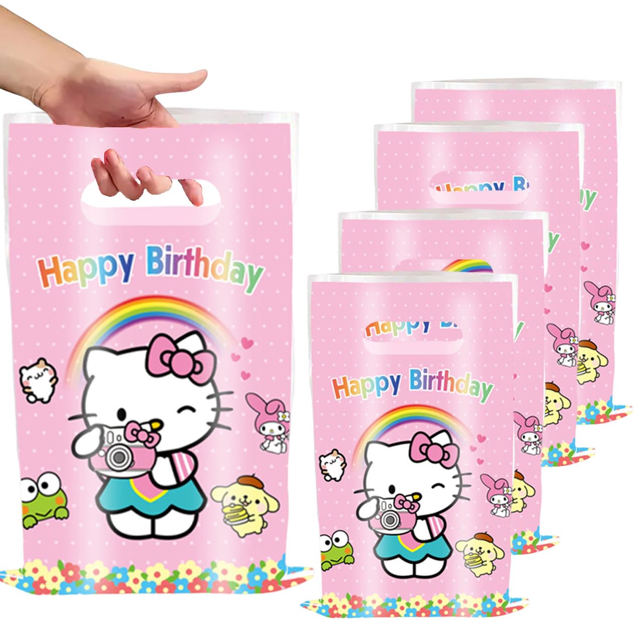 50 Pcs Cartoon Birthday Party Favor Bags, Cute Plastic Gift Bags, Birthday Party Candy Snack Bag (Pink)