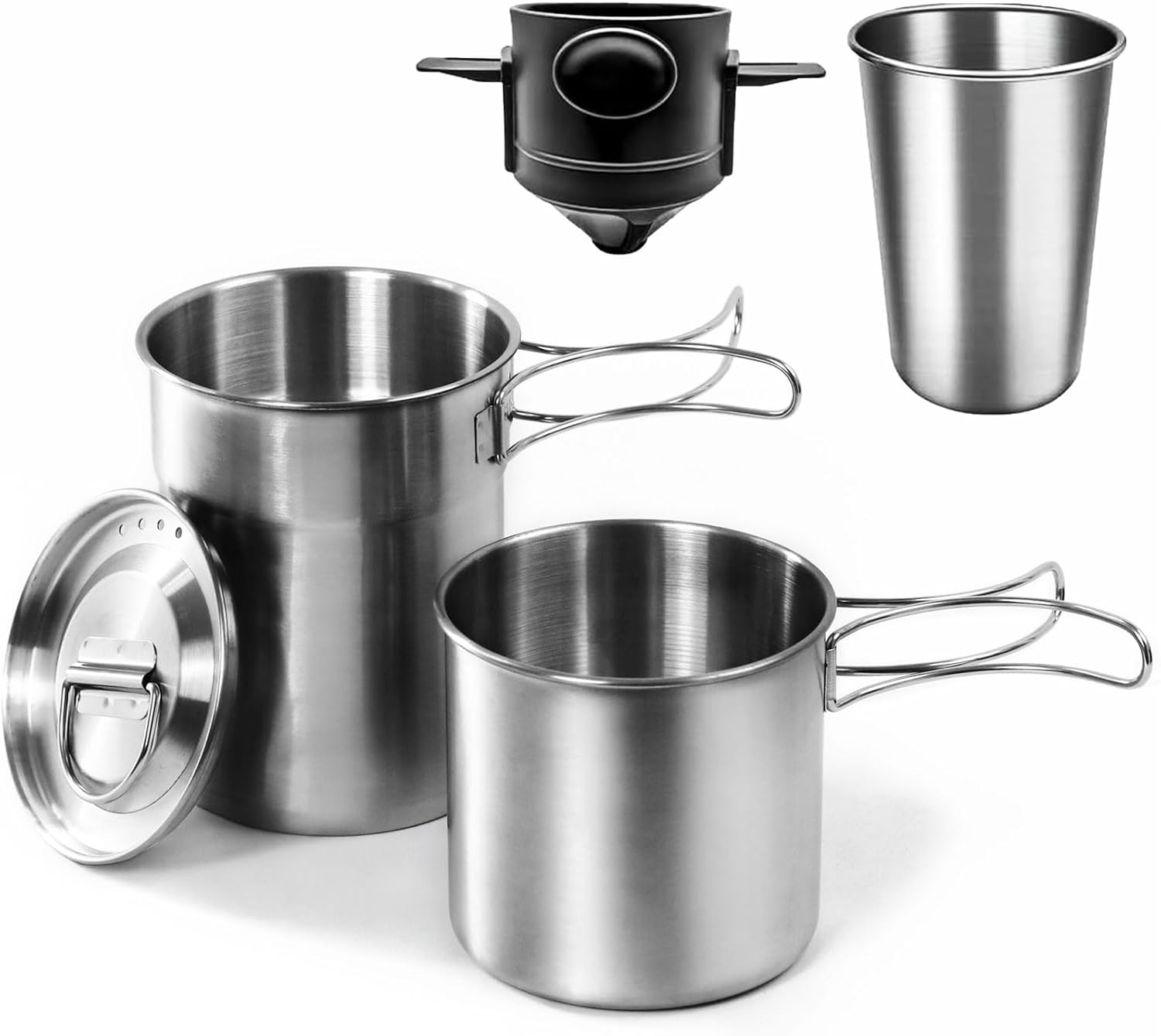 304 Stainless Steel Foldable Camping Cookware Set with Vented Lid