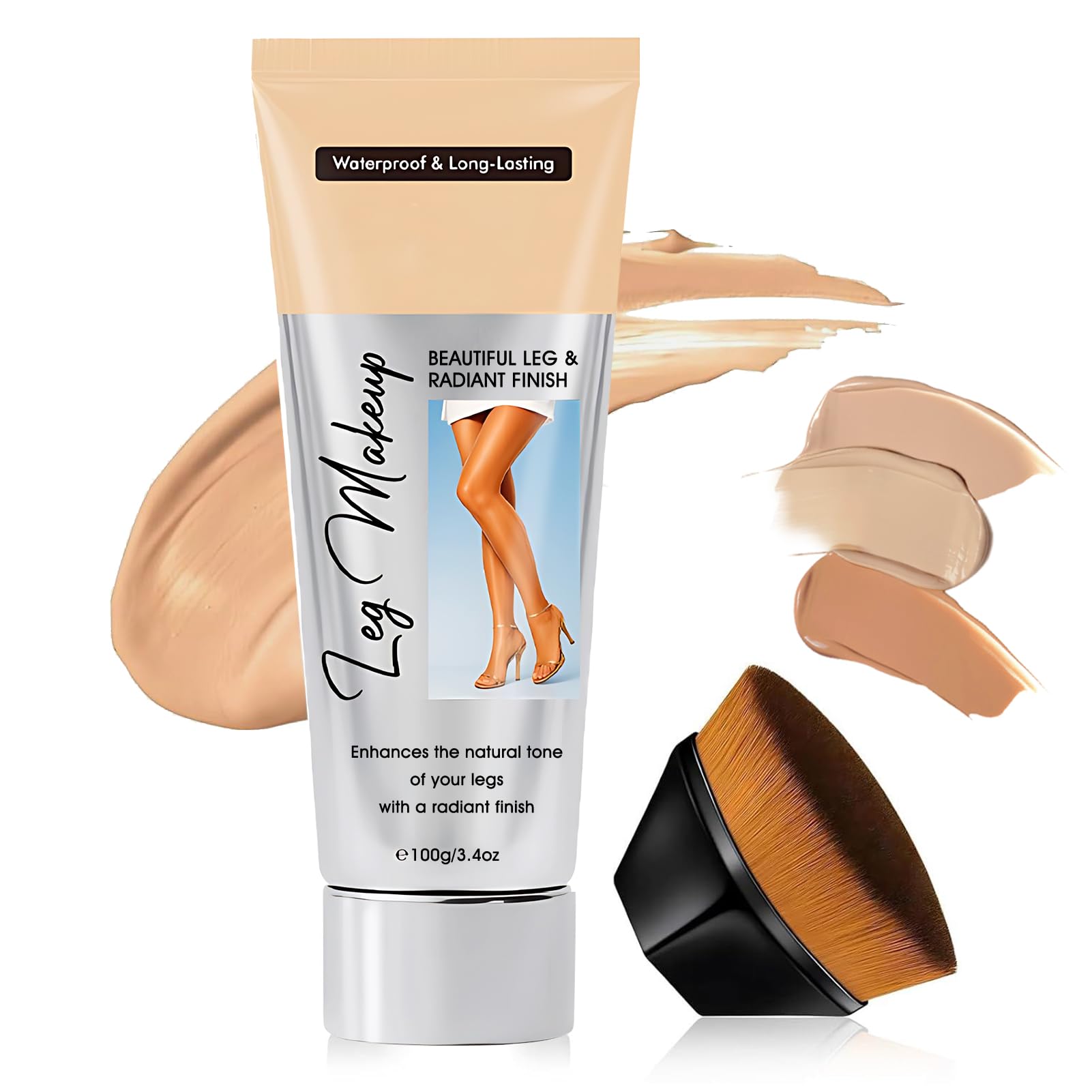 Fondotinta Gambe Waterproof 100ml, Fondotinta Corpo Waterproof, Crema Colorata gambe Include Pennello Fondotinta, Correttore a Lunga Tenuta (02#Marrone Chiaro)