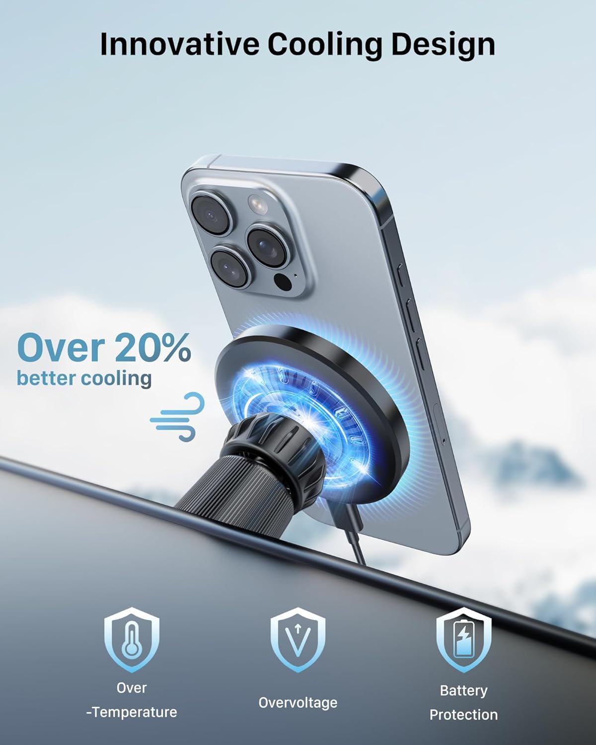 YOSH for MagSafe Car Charger Mount, 15W Fastest Charging Magnetic Wireless for iPhone Car Charger, with Double Metal Hook for Air Vent, Perfect for iPhone 17/16/15/14/13/12 Series & MagSafe Case