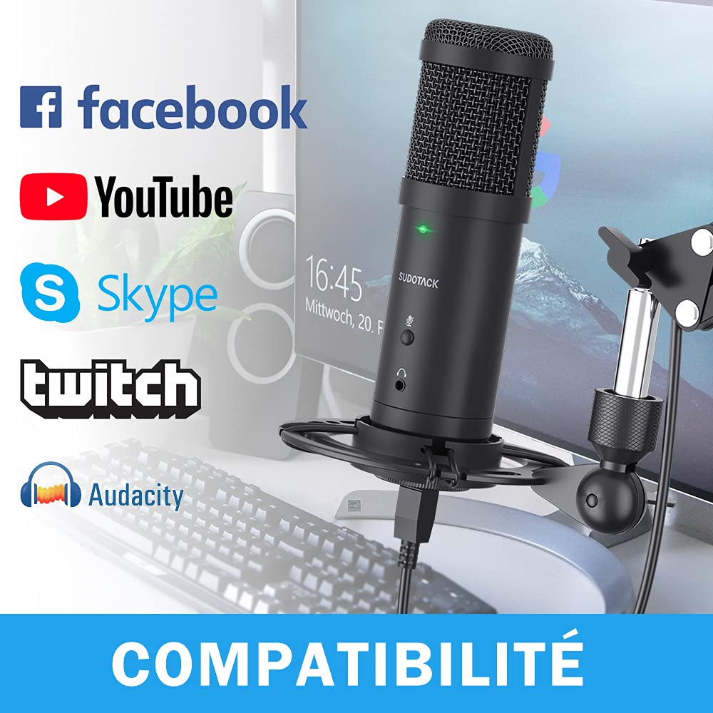 MICROPHONE À CONDENSATEUR USB pour Ordinateur Portable PC de Bureau