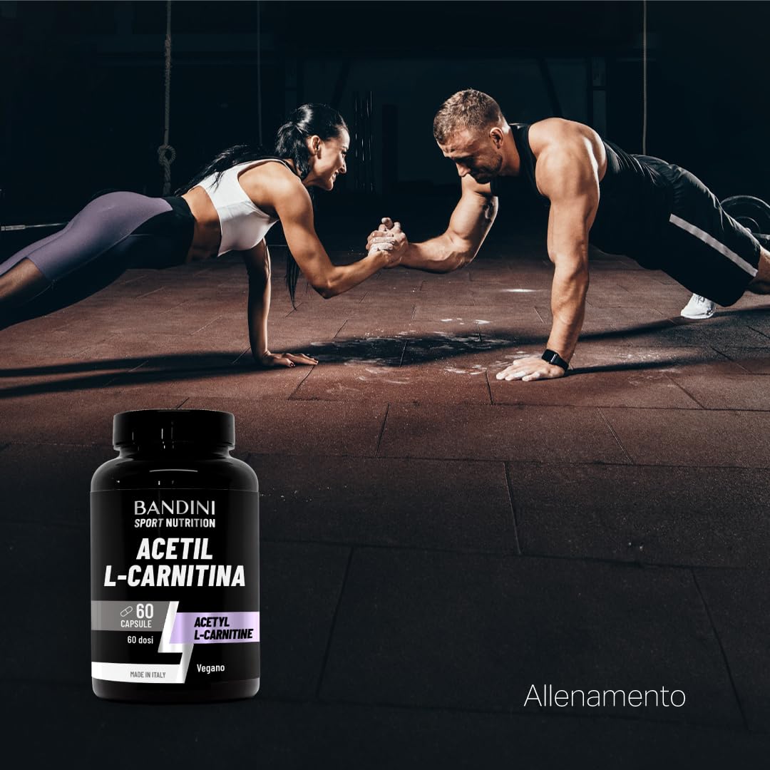 Bandini® Acetil L-CARNITINA 1000 mg (Alto Dosaggio) | Acetyl L-Carnitine per Sportivi che praticano Attività Fisica intensa | Per Palestra, Sport e Allenamento | L Carnitina Vegan, No OGM | 60 Capsule