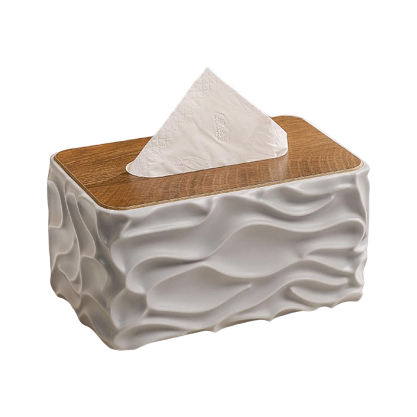 HZBB Decorative Wooden Top Tissue Container with Artistic Waved Pattern Multipurpose Tissue Dispenser Ideal for Household Use Bathroom Dispenser