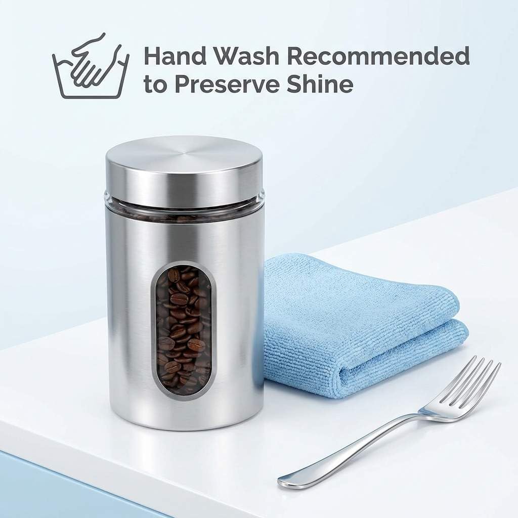 QWORK 4pc Stainless Steel Canister Set with Airtight Lids and Glass Window - Food Storage Containers for Kitchen Counter & Pantry Organization