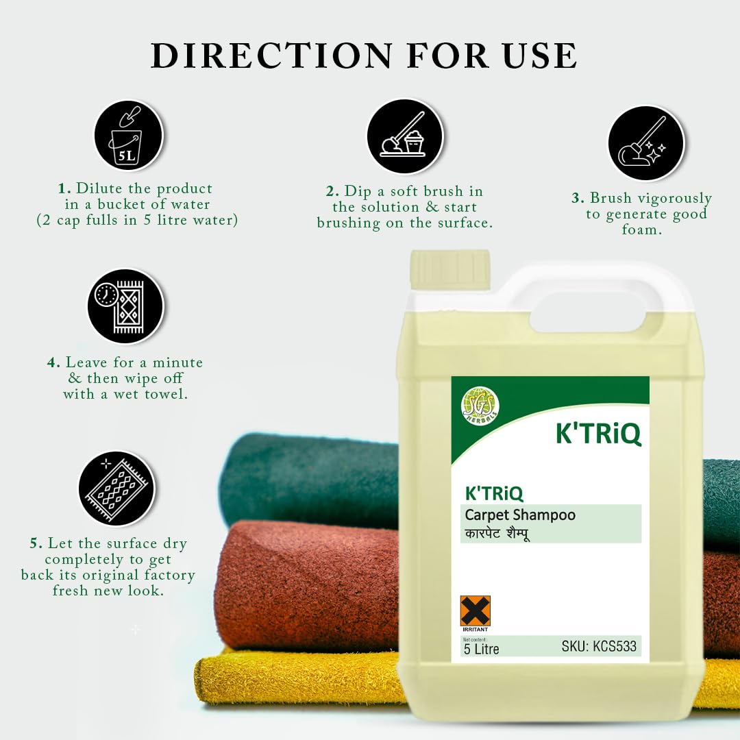 K'TRiQ K-11 Cleaning Chemical Carpet Shampoo, Upholstery Cleaning Liquid for Carpets, Remove Stains & Damp Odors, Non Harsh Chemicals, Clean & Sanitize (5 Litre, Pack of 2) 1