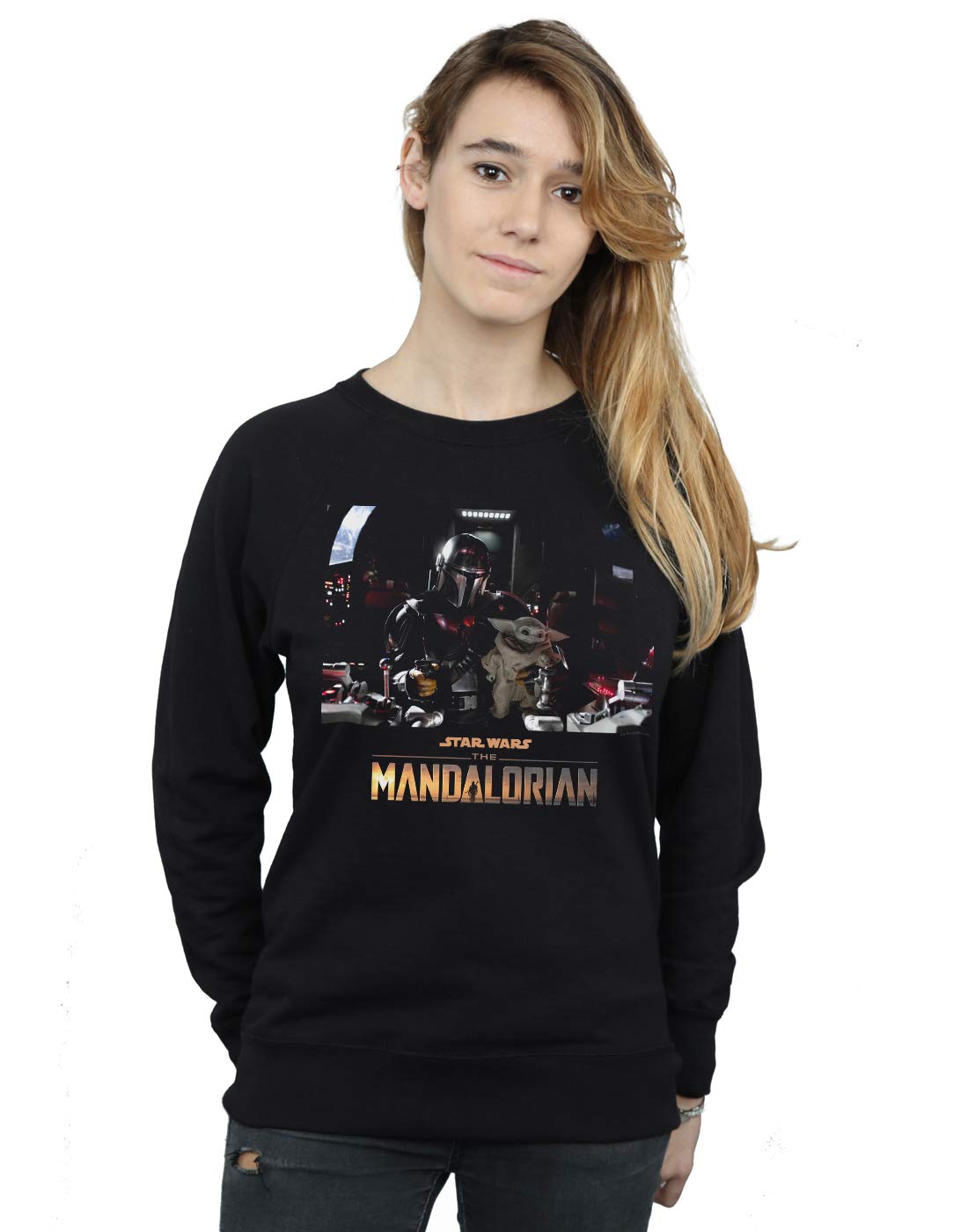 Absolute Cult Star Wars Women's The Mandalorian Child On Board Sweatshirt Black Small