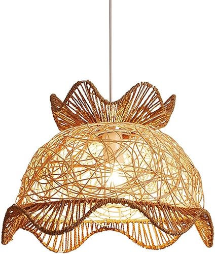 CHENKUI Lámpara de mimbre de ratán de estilo retro pantalla de mimbre natural tejido hueco lámpara colgante hecha a mano arte de ratán restaurante