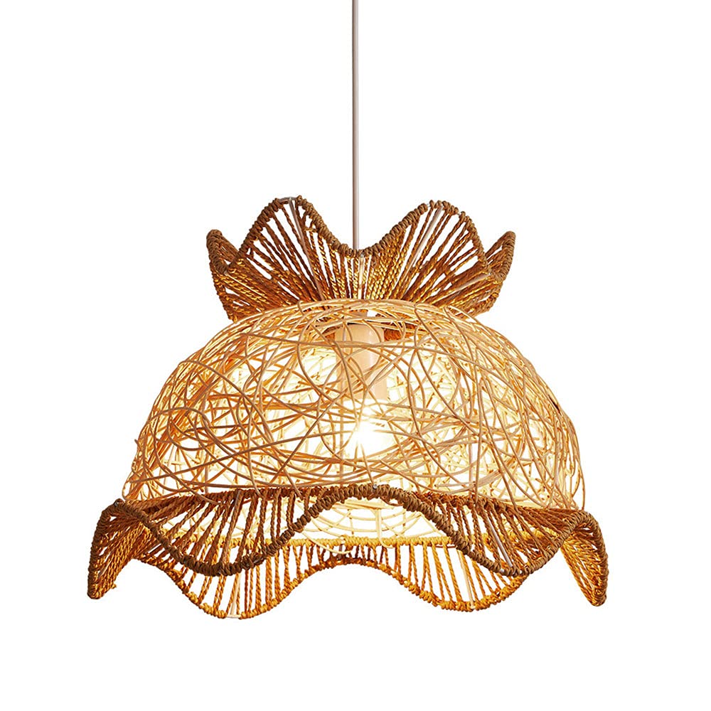 LYMSXAZOU Vietnamese Style Ceiling Light Chandelier, Rattan Hemp Rope Braid Pendant Lamp Hollow Natural Hanging For Kitchen Island Foyer Hallway Bedroom Dia:15.7"