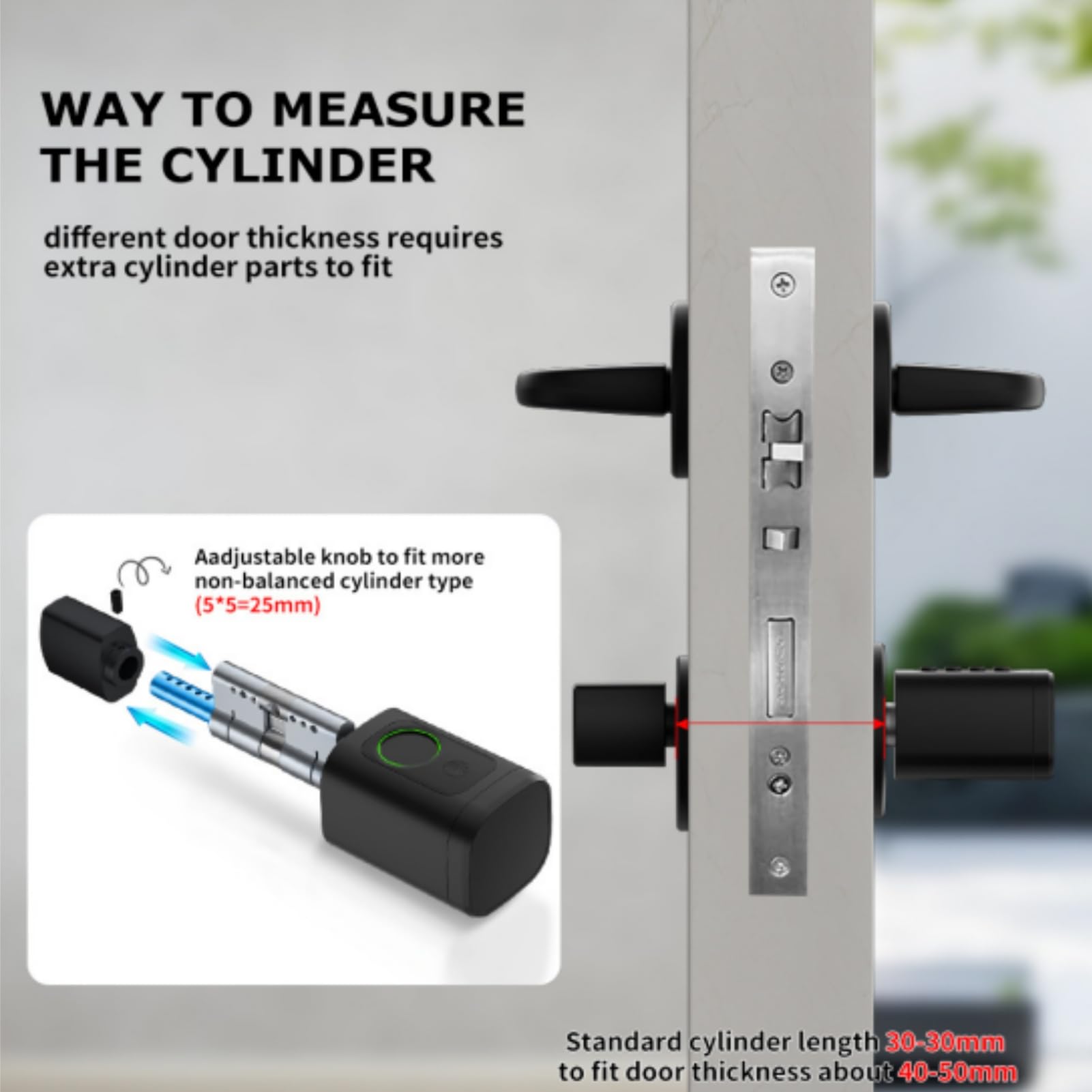 Cerradura de puerta con huellas dactilares, 5 en 1, cerradura inteligente con código numérico RFID, cerradura electrónica para puerta de casa, cilindro ajustable 60-90 mm