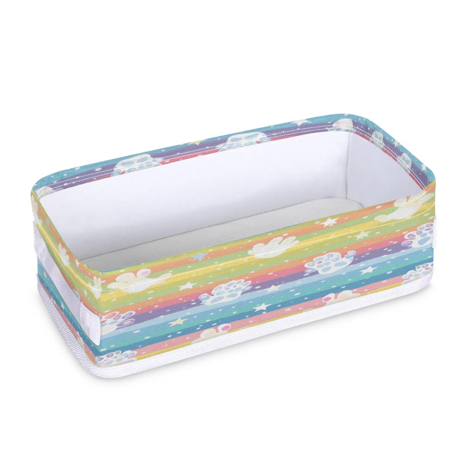 Tablerazzi Toilet Tank Topper Paper Basket with Handle, Colorful Paw Print Bathroom Storage Basket for Organizing, Cartoon Dog Cat Paw Small Fabric Storage Bins for Bathroom Decor