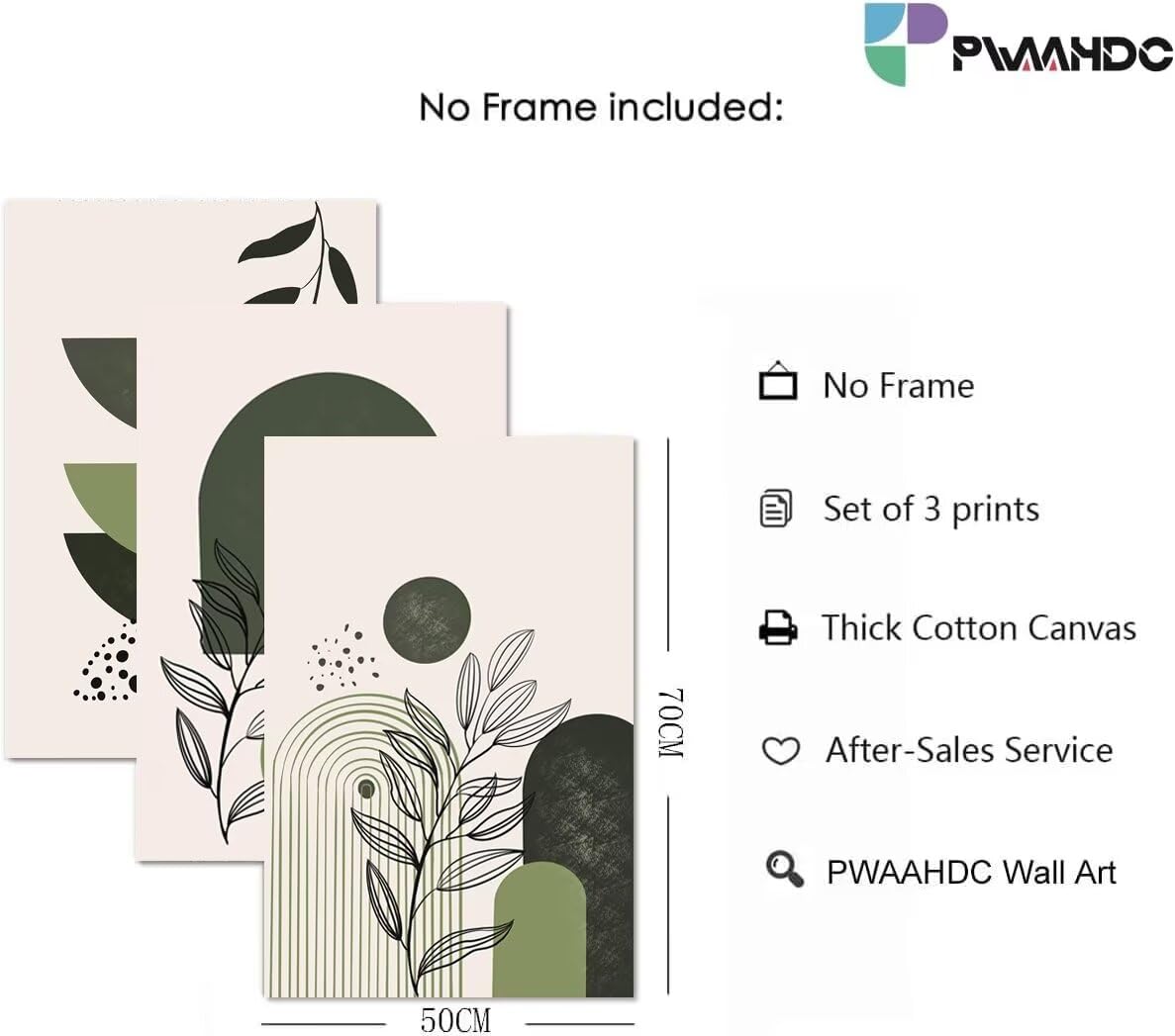 PWAAHDC Large Green Canvas Wall Art, Set of 3 Boho Prints, Beige and Sage Green Abstract Geometric Posters - Image 2