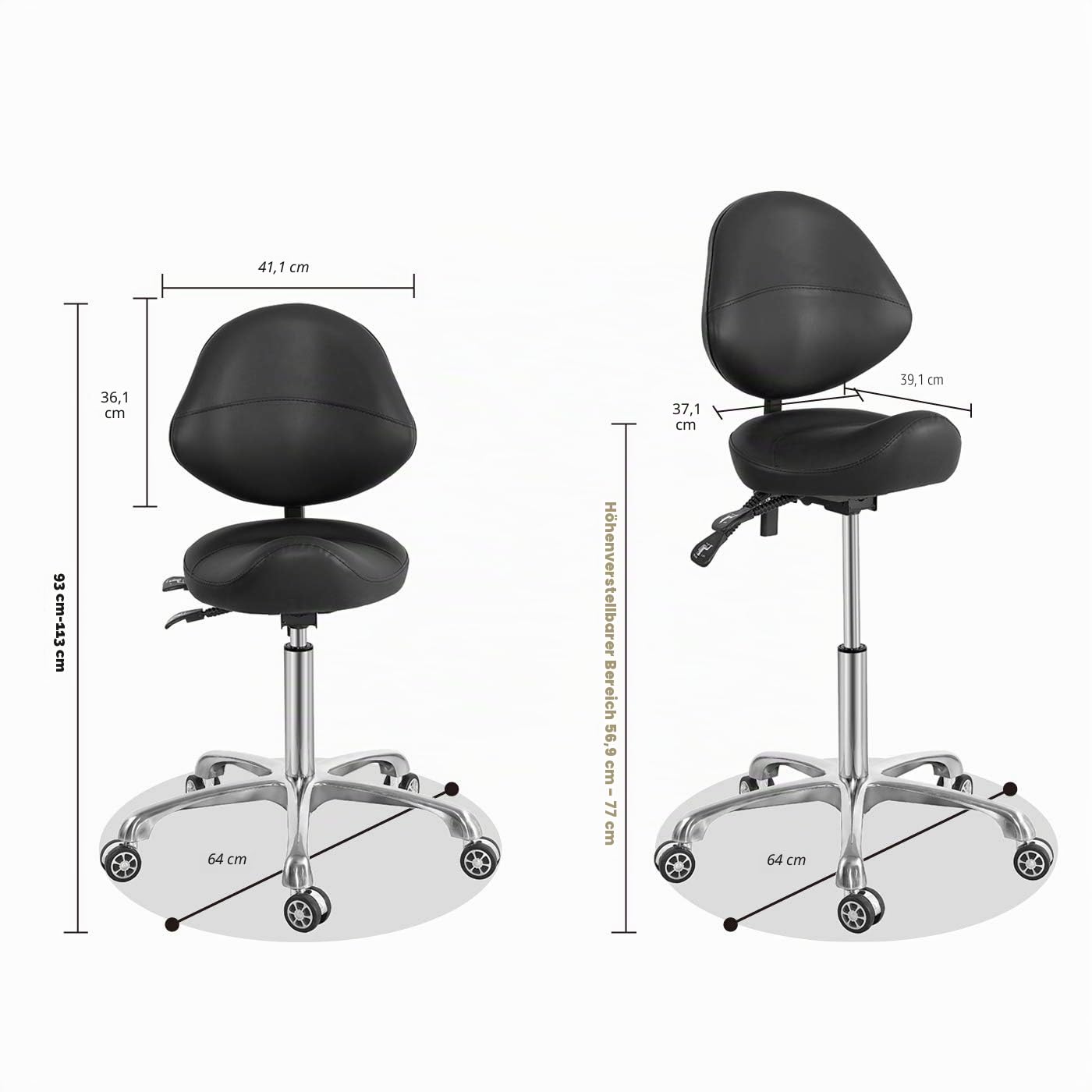 Sattelhocker mit Rückenstütze, hydraulischer Drehgelenk, verstellbarer Hocker für Salon, Spa, Massage, Klinik