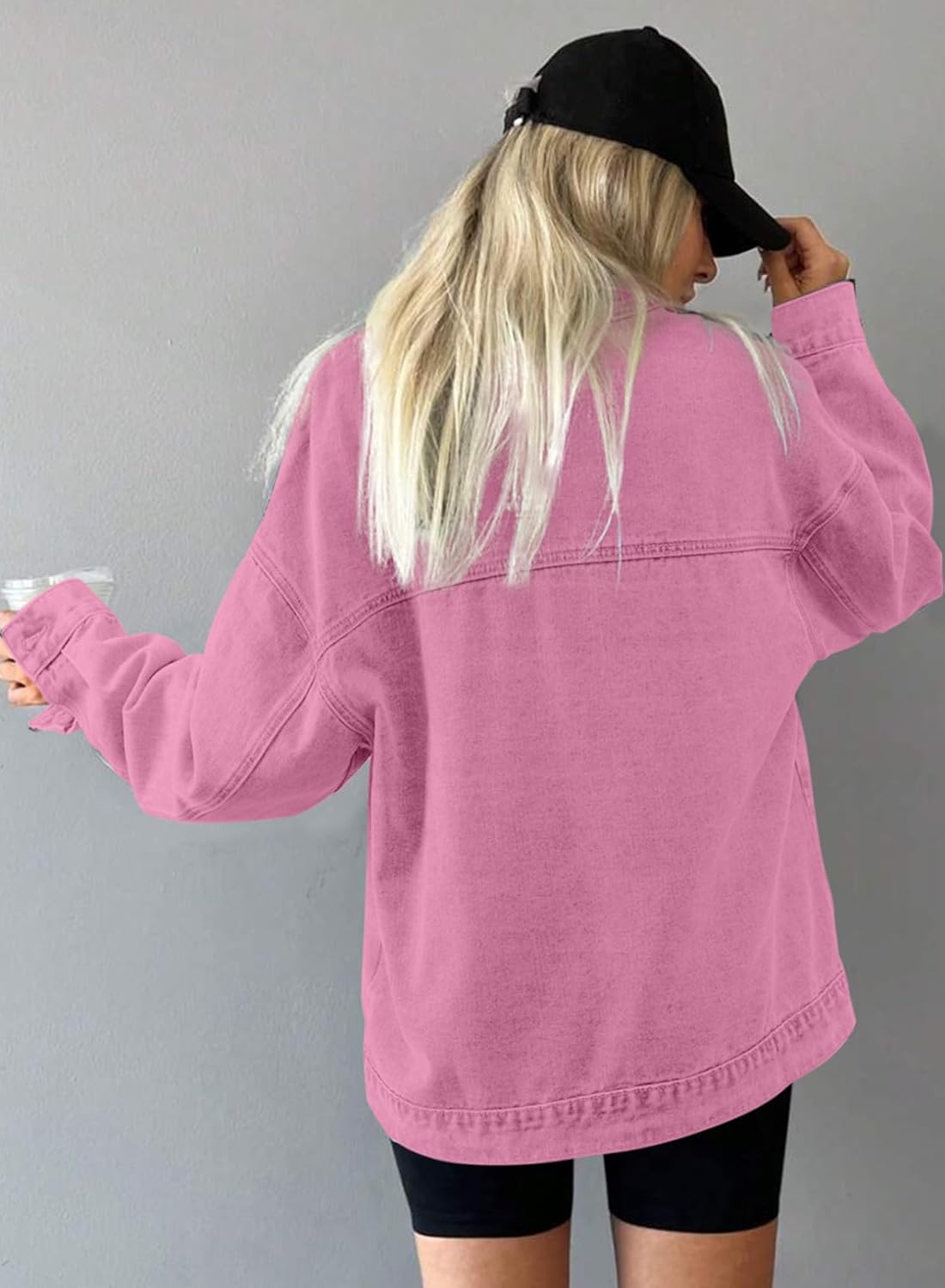 SHEWIN Womens Denim Jacket Casual Long Sleeve Drop Shoulder Button Front Jean Jacket Coat With Pockets - Image 3