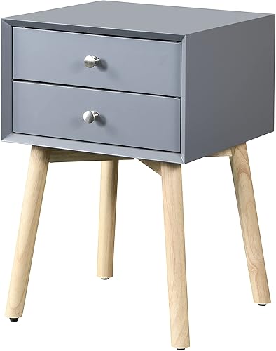 Miniatura 5 de Moderna mesita de noche con 2 cajones, mesa auxiliar, mesita de noche, mueble de almacenamiento para dormitorio, sala de estar, gris