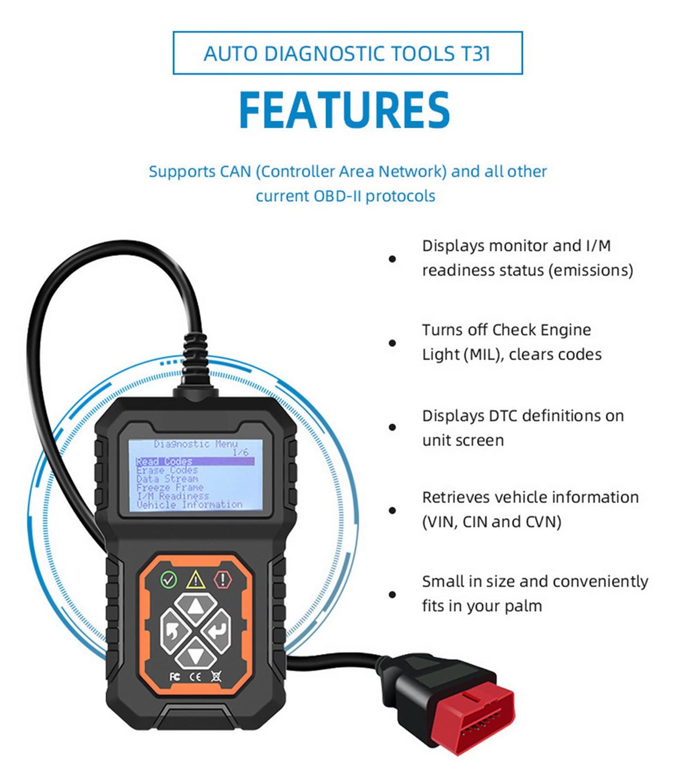 OBD2 Strumento Diagnostico Automatico OBD Scanner Strumento di Diagnosi dei Guasti Lettore di Codici Auto OBDII Rilevatore di Guasti Motore T31