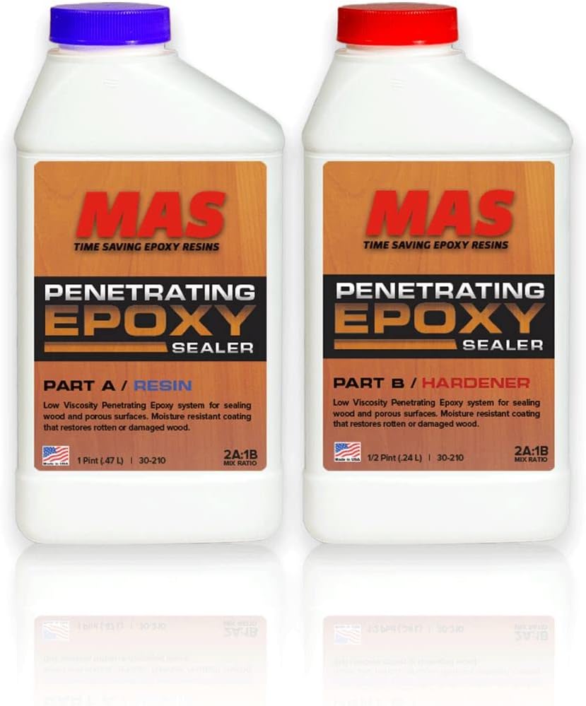 MAS Epoxies Penetrating Epoxy Resin Wood Sealer, 1.5 Pint, 2-Part for Countertops, Wood Stain, Rot Repair and Restoration