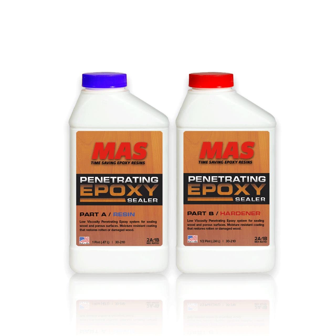MAS Penetrating Epoxy Wood Sealer Resin Kit, 1.5 Pint 2-Part - Stops Rot, Seals Countertops, Restores Boats & Hardwoods