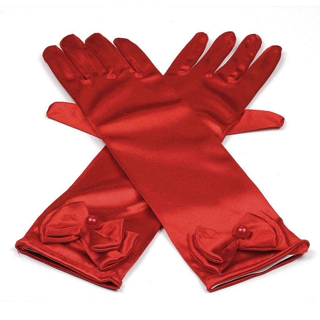 RUNHENG Kids Stretchy Satin Long Finger Dress Gloves (Red)(Size: 29cm)