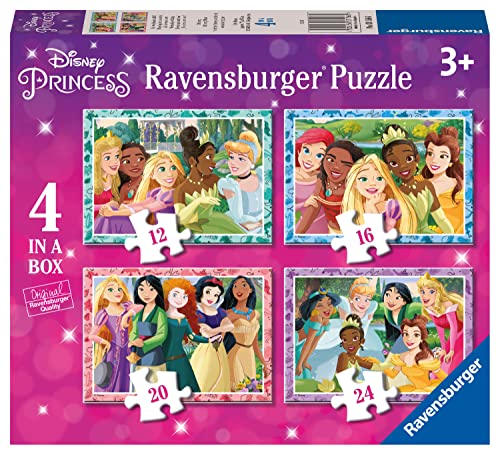 Ravensburger Disney Princess Toys - Rompecabezas de 4 en una Caja - 12, 16, 20, 24 Piezas - Edición 2023