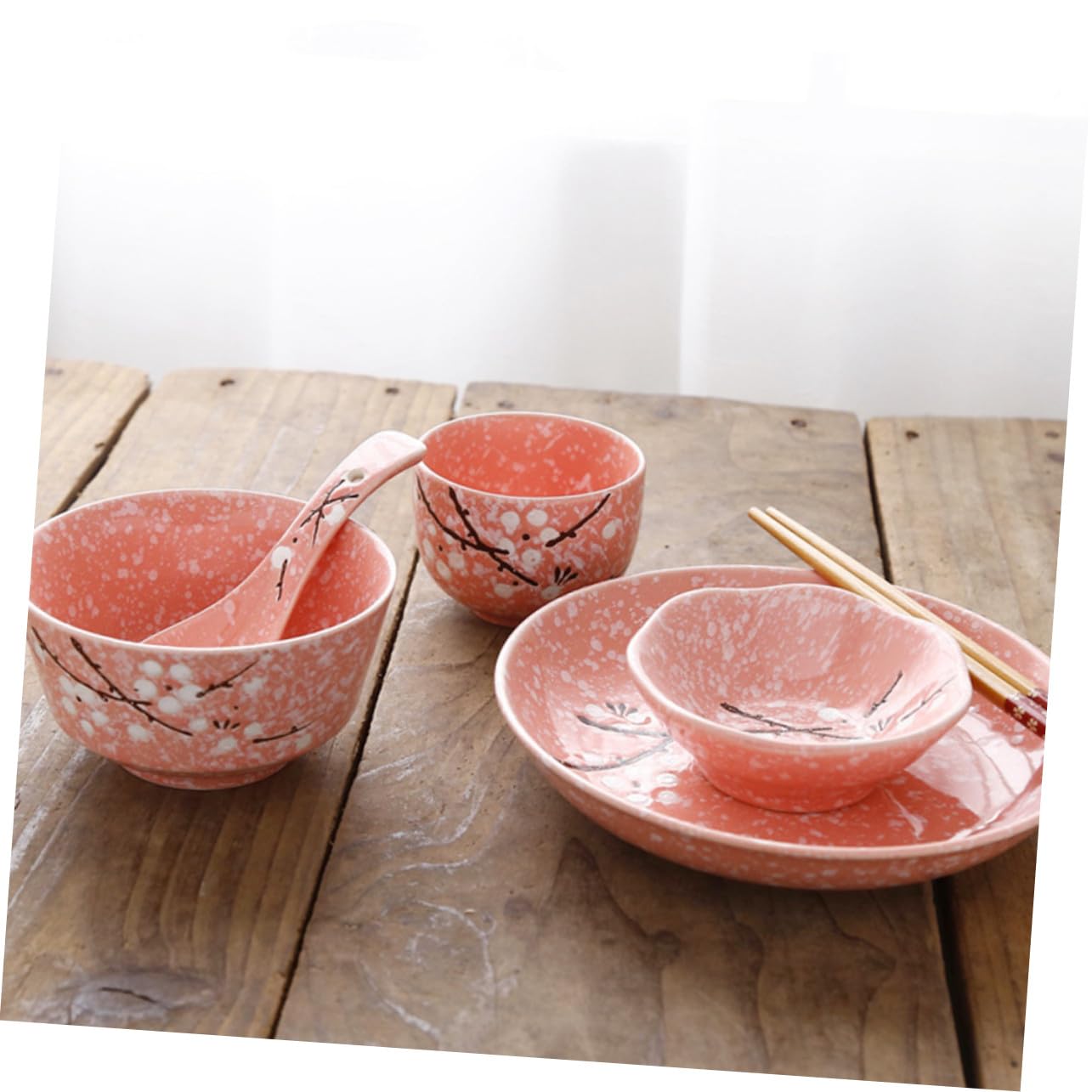 Cabilock Vajilla Japonesa de Rosa Incluye Cuencos Platos Vasos Cucharas y Palillos Diseño Elegante para Uso Doméstico y Restaurante