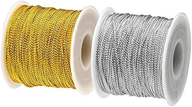 BTNOW 2 Spool 218 Yards/ 656 Feet Metallic Cord Tinsel String Craft Making Cord (Gold and Silver)