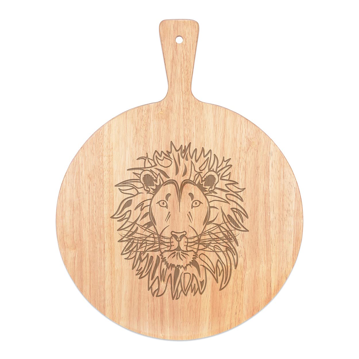 Plateau service pizza rond en bois 45x34cm avec poignée Lion Visage