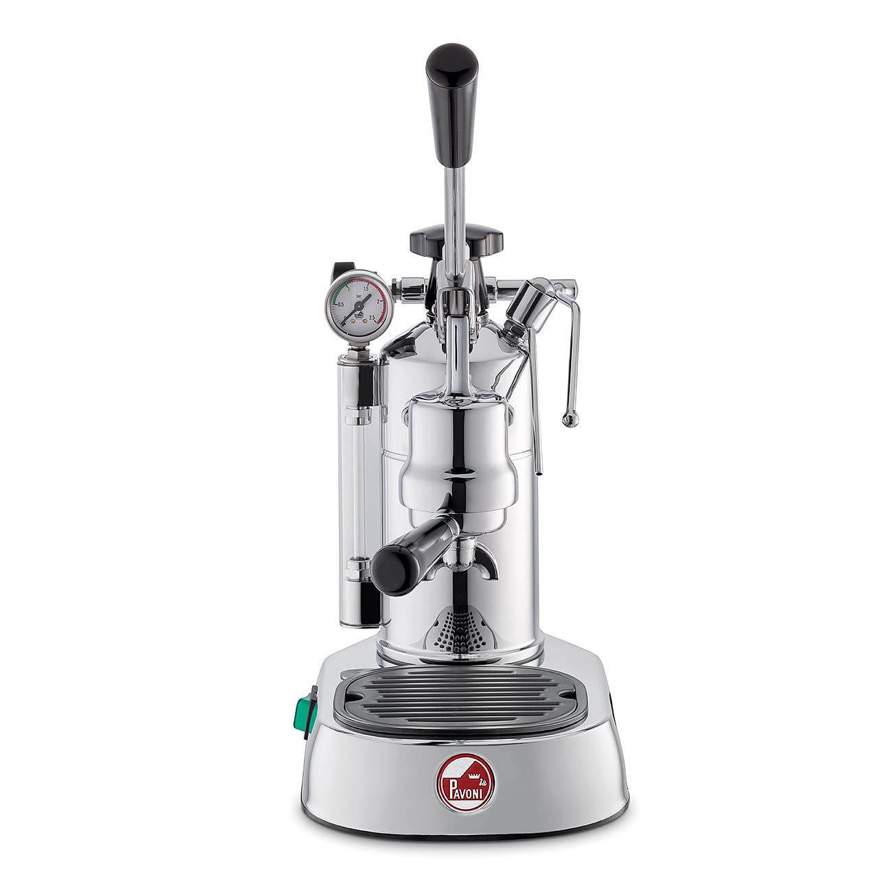La Pavoni Professional Lusso, Macchina da Caffè Espresso a Leva LPLPLQ01EU, Riscaldamento a Caldaia con Manometro, Serbatoio Acqua 1,6L, Portafiltro 52 mm e Filtro 1/2 Tazze, 950 W, Ottone Cromato