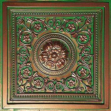 Antique Ceilings Majesty Emerald Copper Decorative PVC Ceiling Tile 1 - 24"x24" - 4 Sq Ft - Green - Water Resistant - Easy to Install & Cut - Fire Rated - Classic with Retro Elements