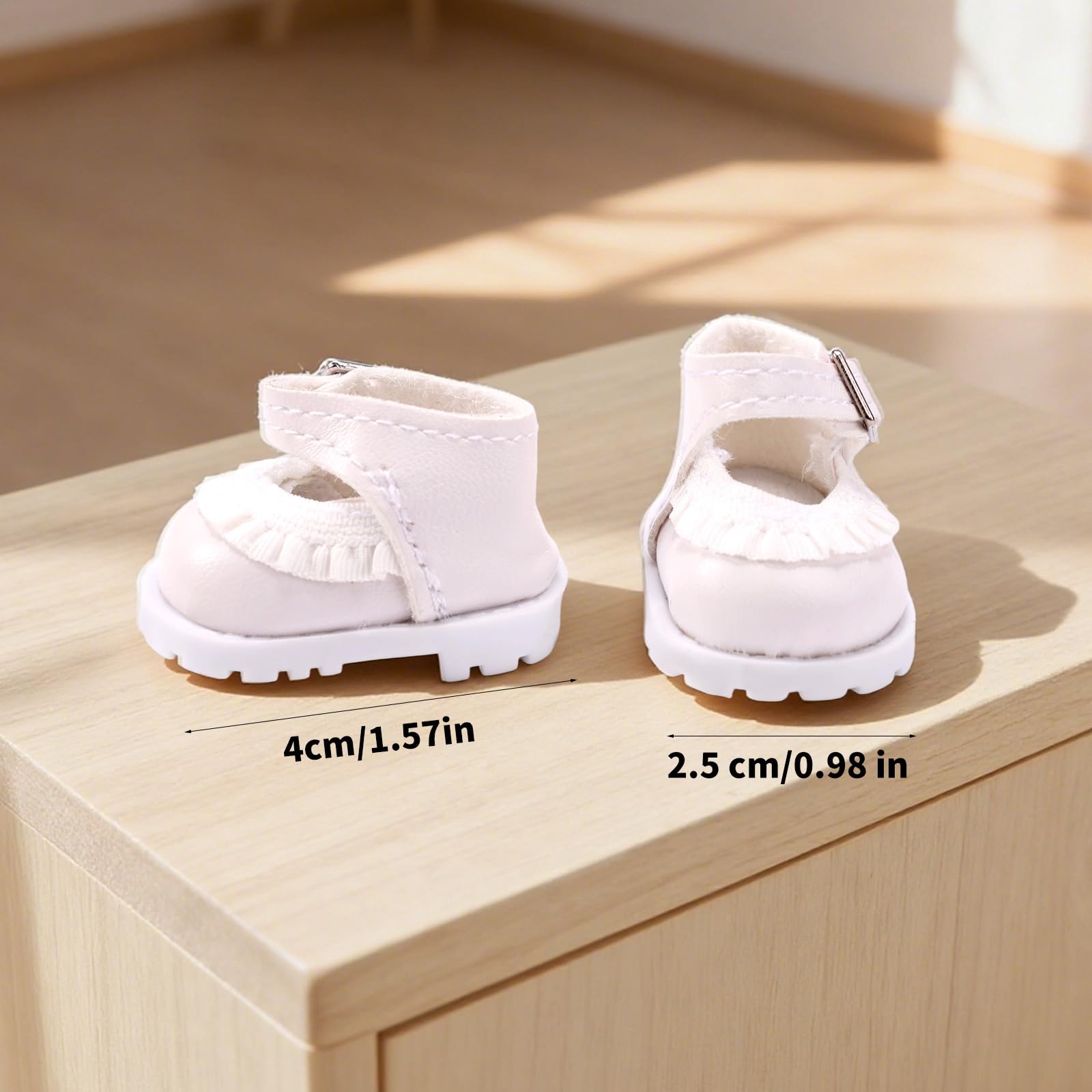 Mini Shoes for Dolls White PU Leather Tiny Miniature Shoes Cute Fashion Toy Costume Accessories for 5.9in & 6.7in Plush Doll Decoration and Display - Image 2