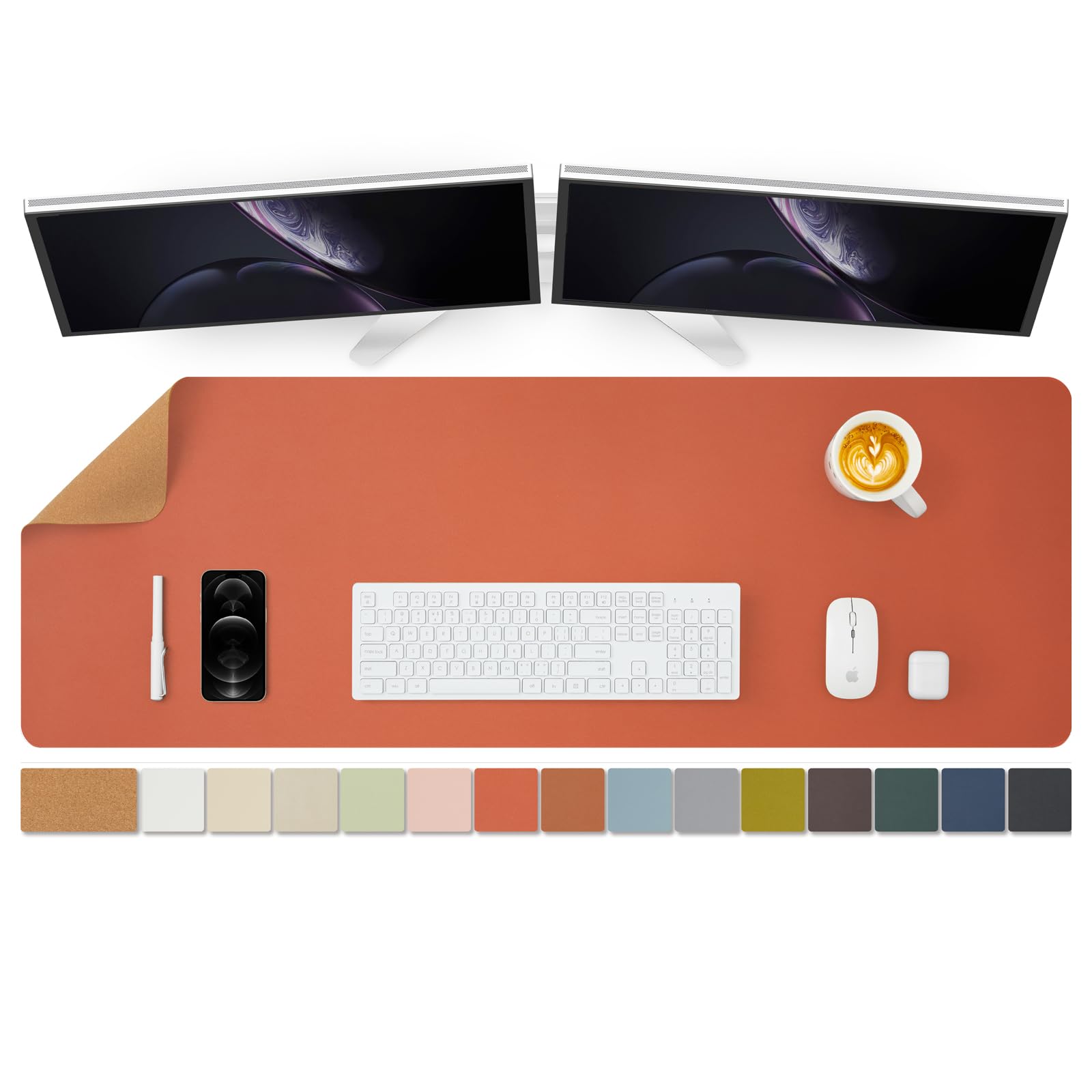 Large Cork Desk Mat - 47.2"x 17" Desk Pad for Office and Home - Ideal for Large Mouse Pad and Desk Mats on Top of Desks(Orange)
