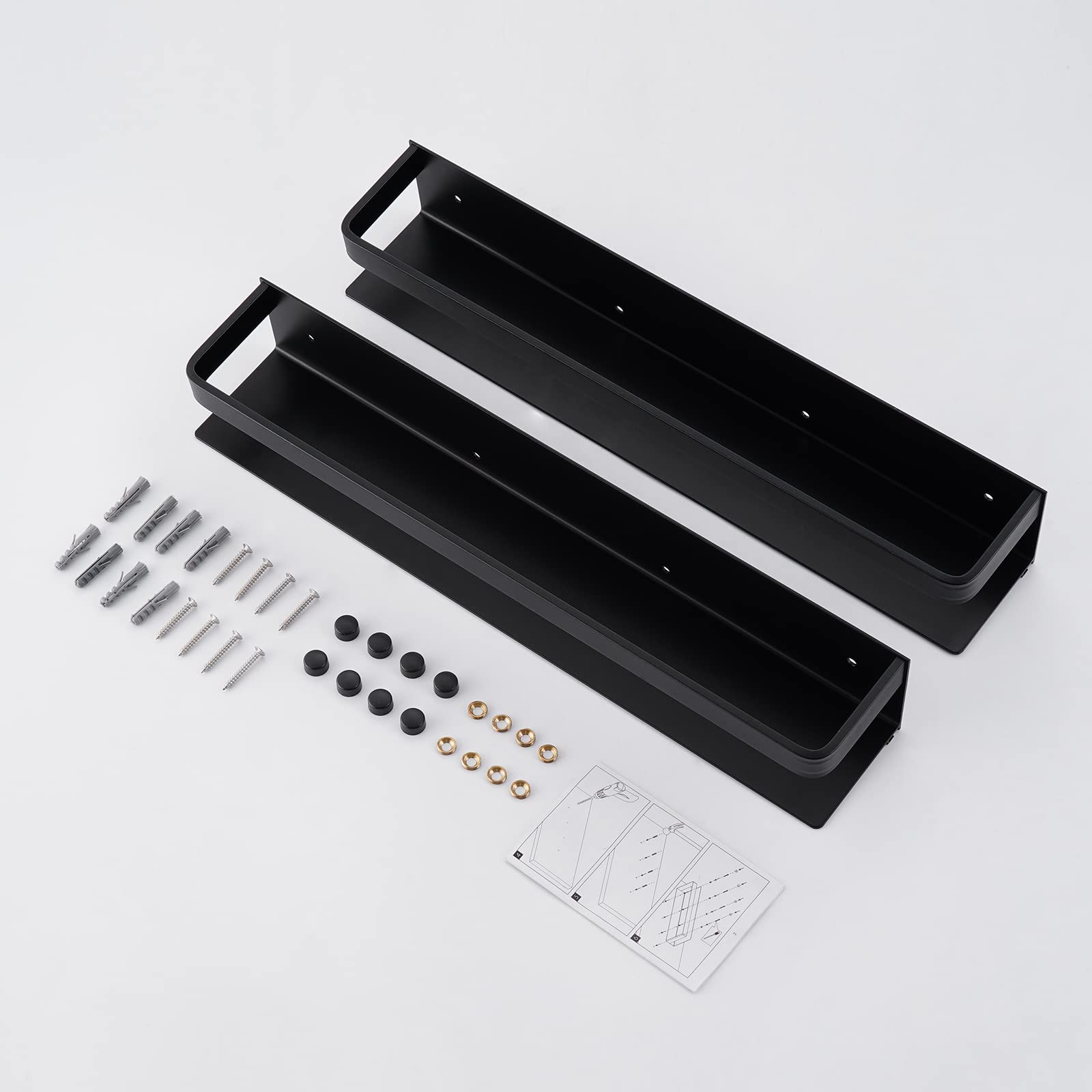 KES Especiero Negro Soporte para Especias Soporte de Especia de Aluminio 40 CM Estante Flotante de Cocina Paquete 2 Estantes Soportes de Pared, KSR401S40-BK-P2