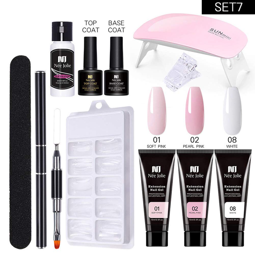 Surakey Nail Extension Gel Set,Ongles Gel Kit, Nail Gel Kit Complet avec Lampe UV,Gel Kit d'Extensions d'Ongles,100 Moules dextension dongle,Kit de manucure Gel,Gel Builder Nails Starter Set