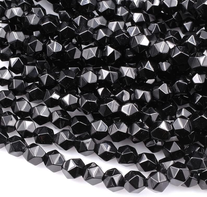 RRJEWELZ - Cuentas facetadas de esfera de ónix negro de 13 pulgadas para hacer joyas de bricolaje. Cuentas de ónix negro #BD-01625