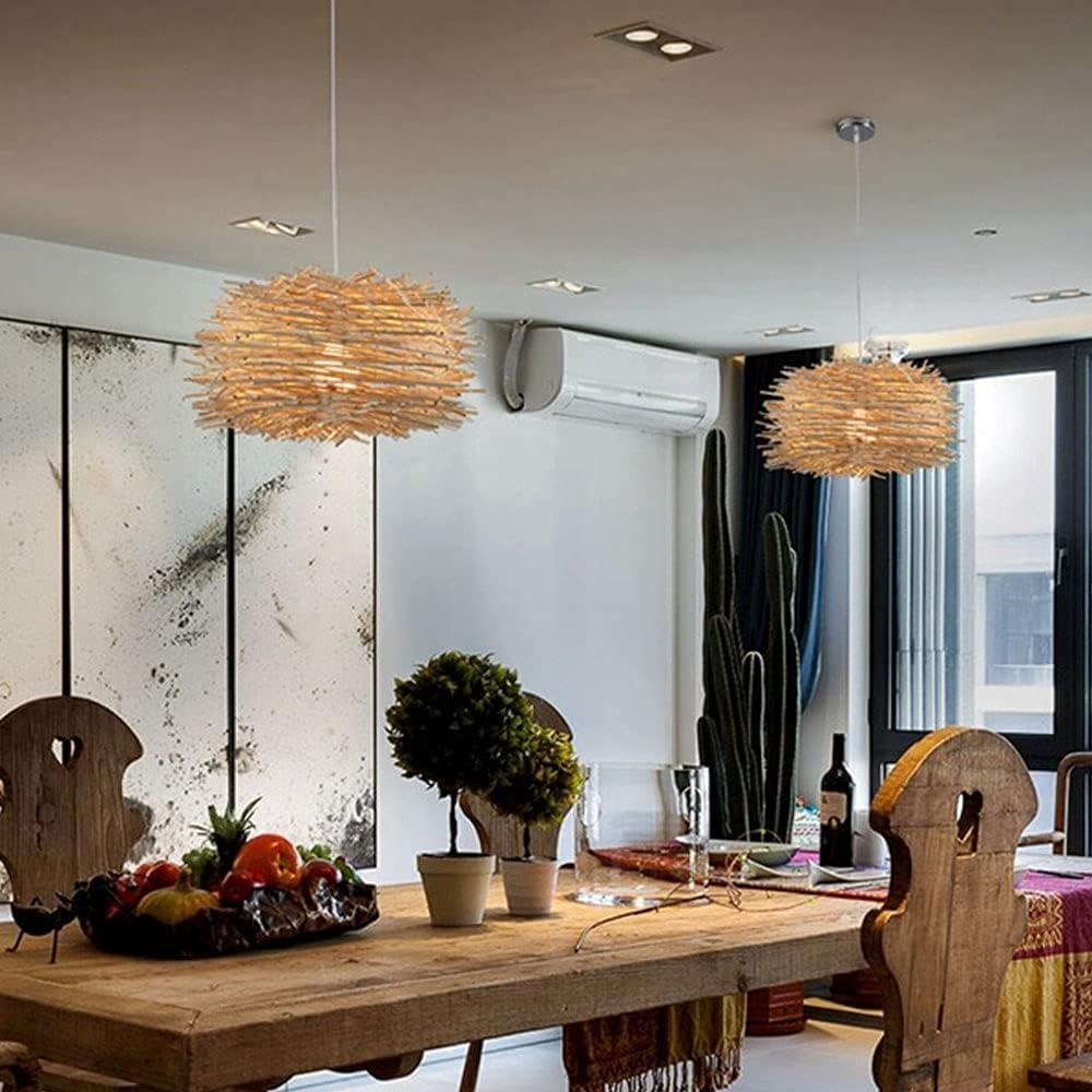 Lampade a sospensione a forma di nido d'uccello Paralume Compatible with cestino in rattan Stile Boho Lampadario in vimini beige in bambù Apparecchio di illuminazione Gabbia in rattan intrecciata a ma