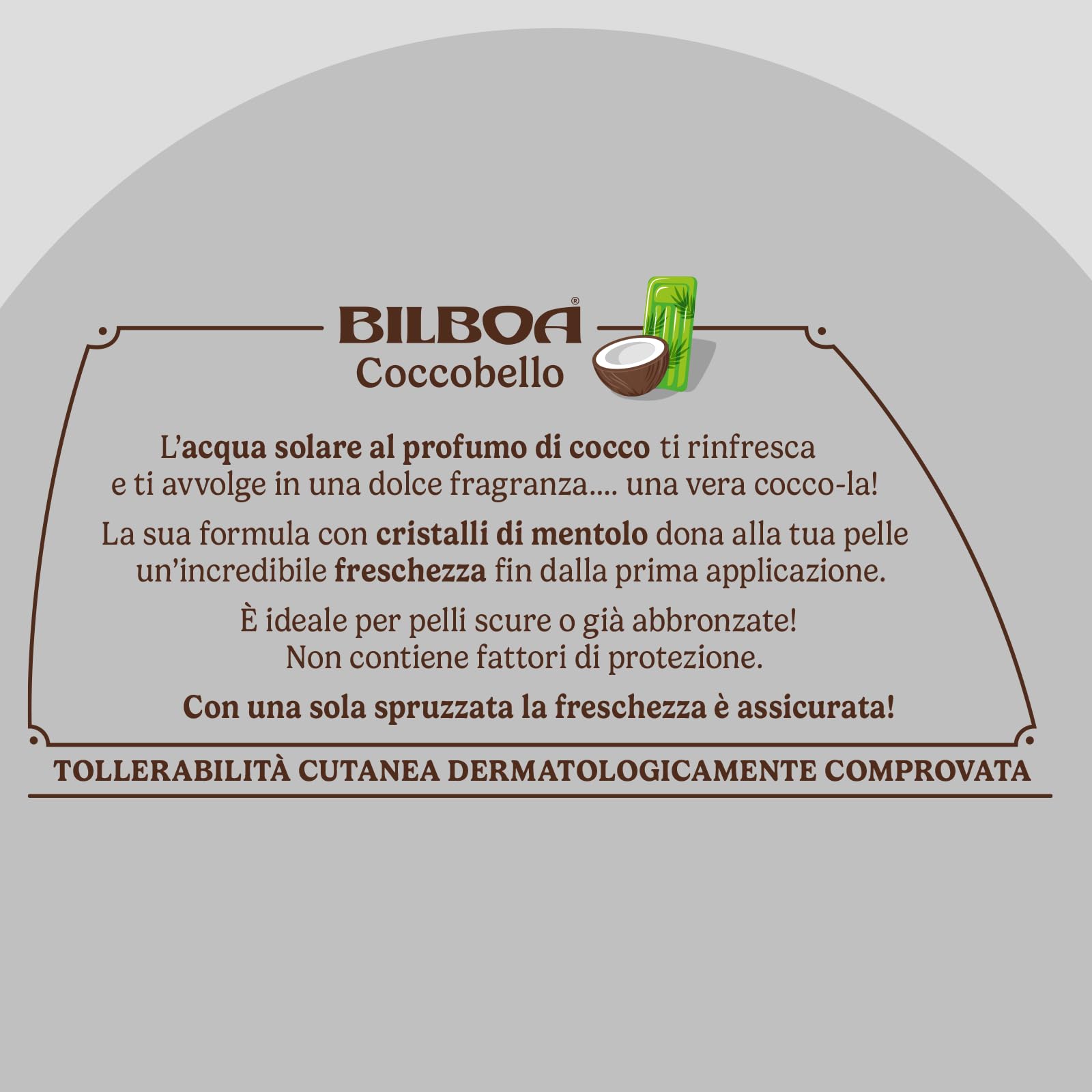 Bilboa, Coccobello, Acqua Solare, Spray Rinfrescante con Cristalli di Mentolo e Profumo di Cocco, Sensazione di Freschezza Immediata, Ideale Durante l'Esposizione al Sole, 200 ml