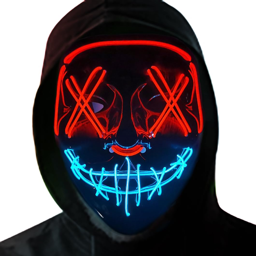 Octonyluck Maschera di Halloween,Halloween Maschera LED per Carnevale,Maschera Purge Divertente,3 modalità di illuminazione，Maschere per Cosplay per uomini e donne,Halloween Festa