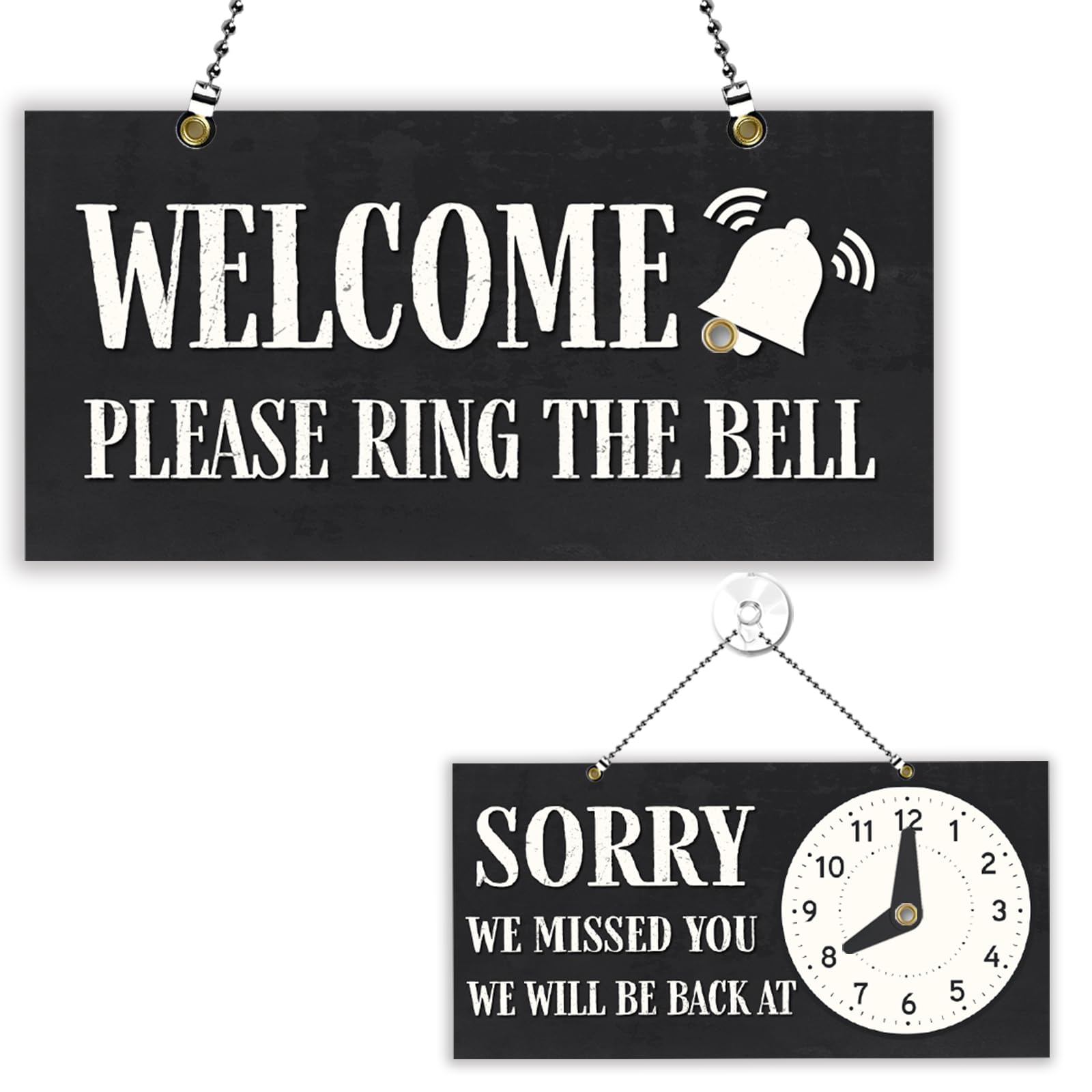 PLIGREAT Open Closed Sign, Please Ring The Bell Open Sign Sorry We Missed You Signs with Clock Double Sided Hanging Door Signs for Business Retail Store Window Wall Decor with Chain