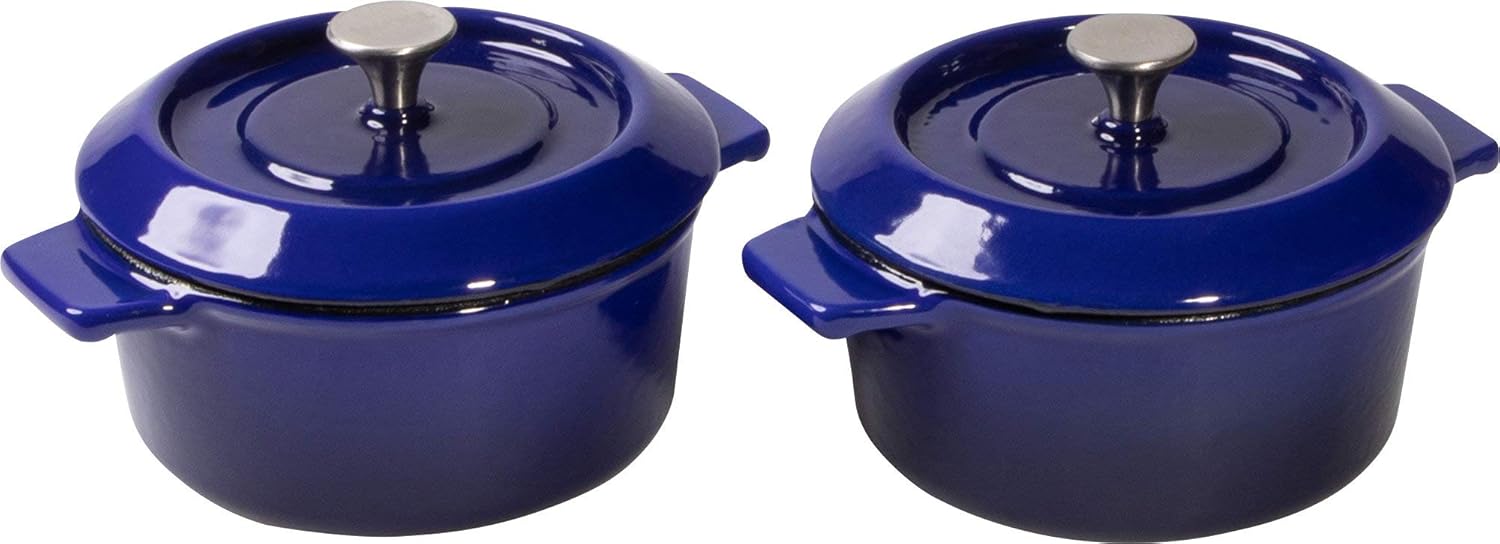 Woll Iron Mini Casserole with Lid, Set of 2, Inductive, Diameter 10 cm, 5 cm High, 0.3 L, Suitable for All Types of Cookers, Cast Iron, Oven-Safe up to 250°, Blue