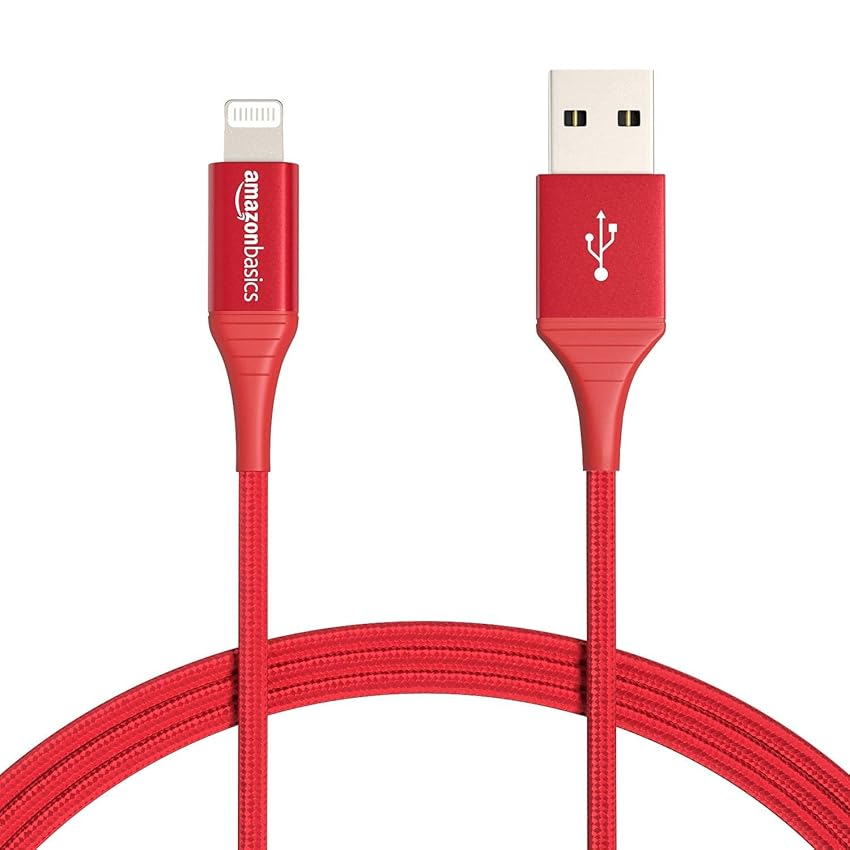 Immagine del prodotto Amazon Basics Cavo di ricarica USB-A a Lightning, certificato MFi, in nylon intrecciato, per iPhone, rosso, 0.9 m