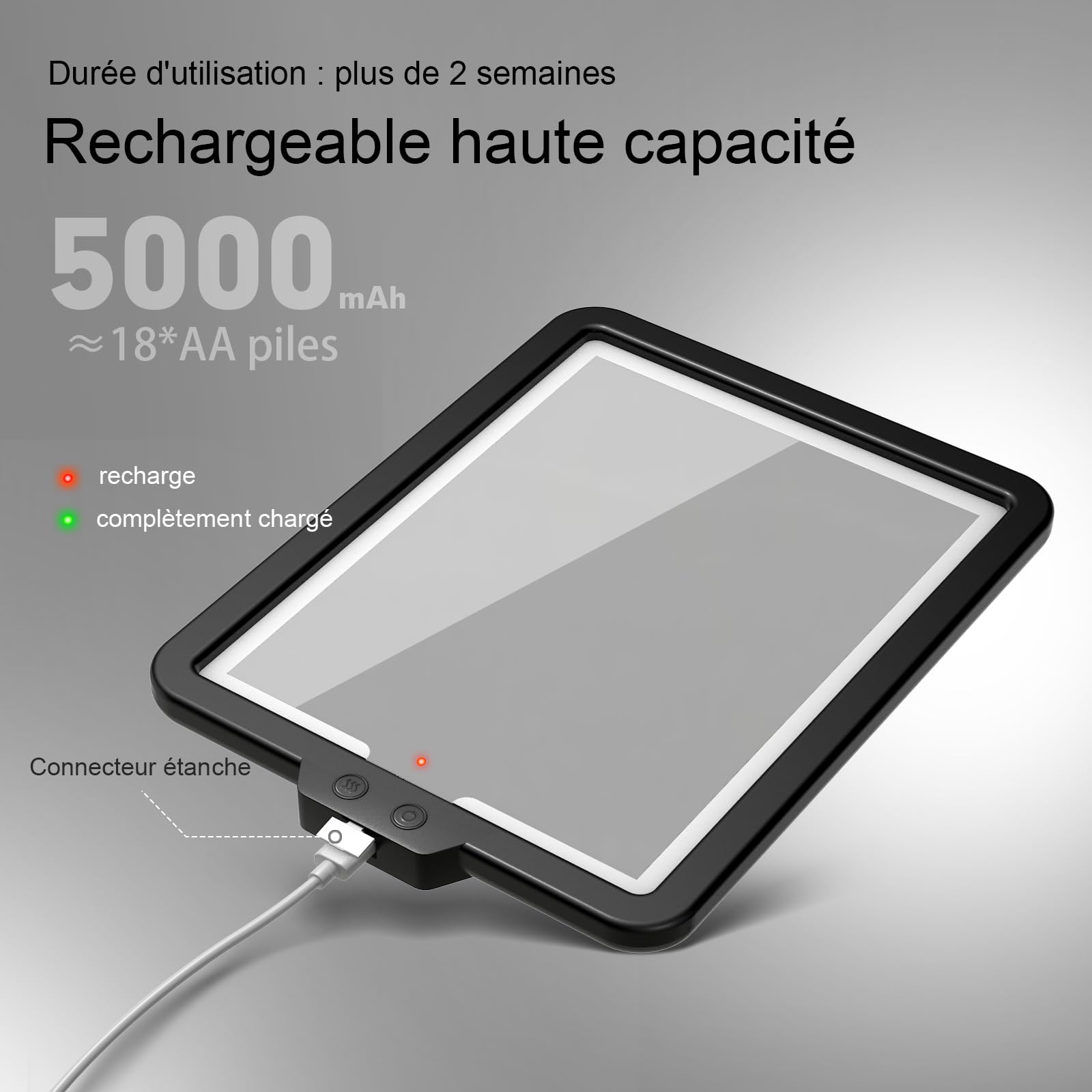 Miroir de Douche LED Anti-buée pour Le Rasage, Miroir Chauffant Anti-buée avec 3 Modes de Couleur (Noir)