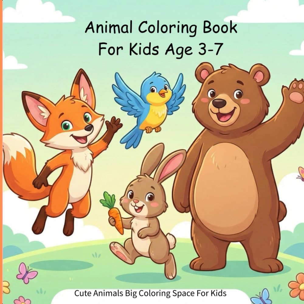 Animal Coloring Book For Kids Age 3-7: Cute Animals Big Coloring Space For Kids