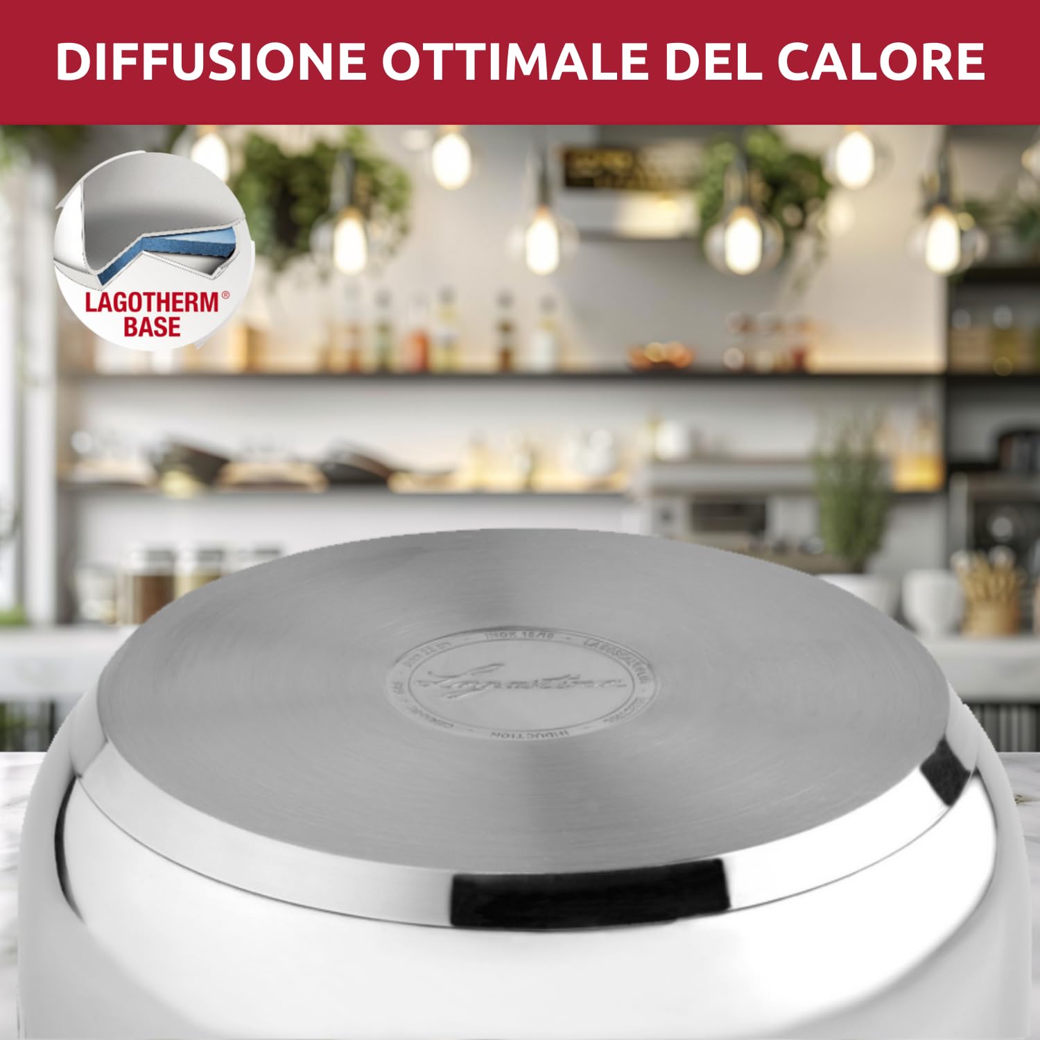 Lagostina Deliziosa Set di Pentole Induzione, Gas e Forno in Acciaio Inox 18/10, 6 Pezzi, Fondo Lagoseal Plus, Batteria di Pentole con 2 Casseruole Fonde, Casseruola Bassa, Pentola, 2 Coperchi